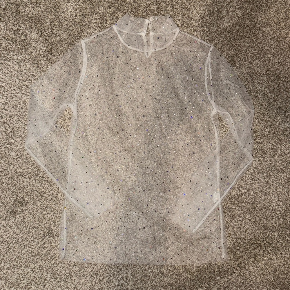 Long sleeve glitter mesh top
